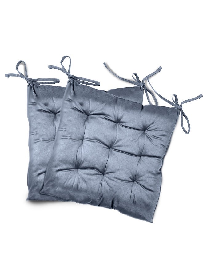Rest Pack Of 2 Velvet Soft Chair Pad With Seat Ties Suitable For Garden , Kitchen And Office Chairs Indoor And Outdoor Silver 40X40Cm  - Image 1