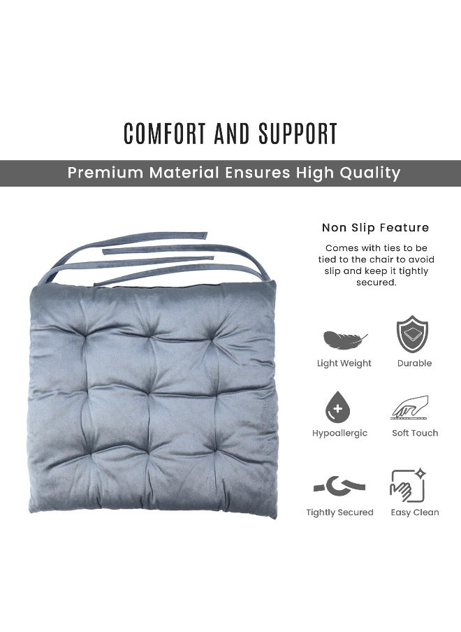 Rest Pack Of 2 Velvet Soft Chair Pad With Seat Ties Suitable For Garden , Kitchen And Office Chairs Indoor And Outdoor Silver 40X40Cm  - Image 4