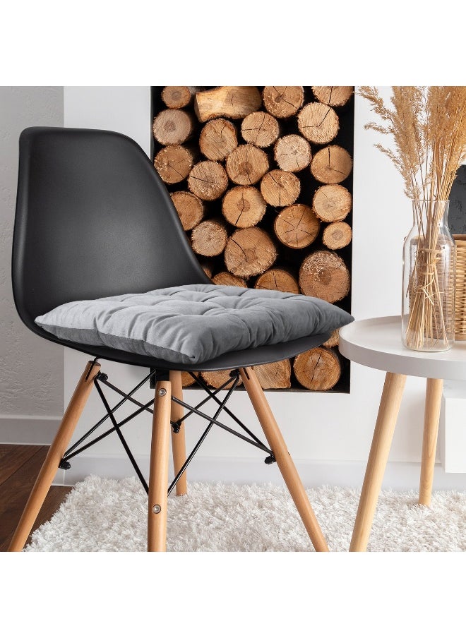 Rest Pack Of 2 Velvet Soft Chair Pad With Seat Ties Suitable For Garden , Kitchen And Office Chairs Indoor And Outdoor Silver 40X40Cm  - Image 2