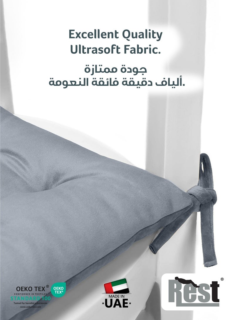 REST Pack of 2 Velvet Soft Chair Pad with Seat Ties Suitable for Garden , Kitchen and Office Chairs Indoor and Outdoor  Silver 40x40cm - Image 3