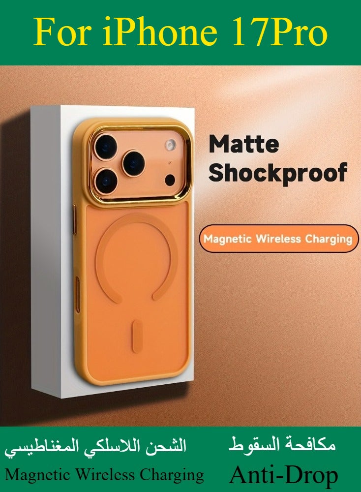 Dili Apple Orange Case iPhone 17 Pro Magnetic Wireless Charging Phone Case Matte Translucent Hard Acrylic Back Shockproof Armor Camera Lens Protection Cover - Image 1