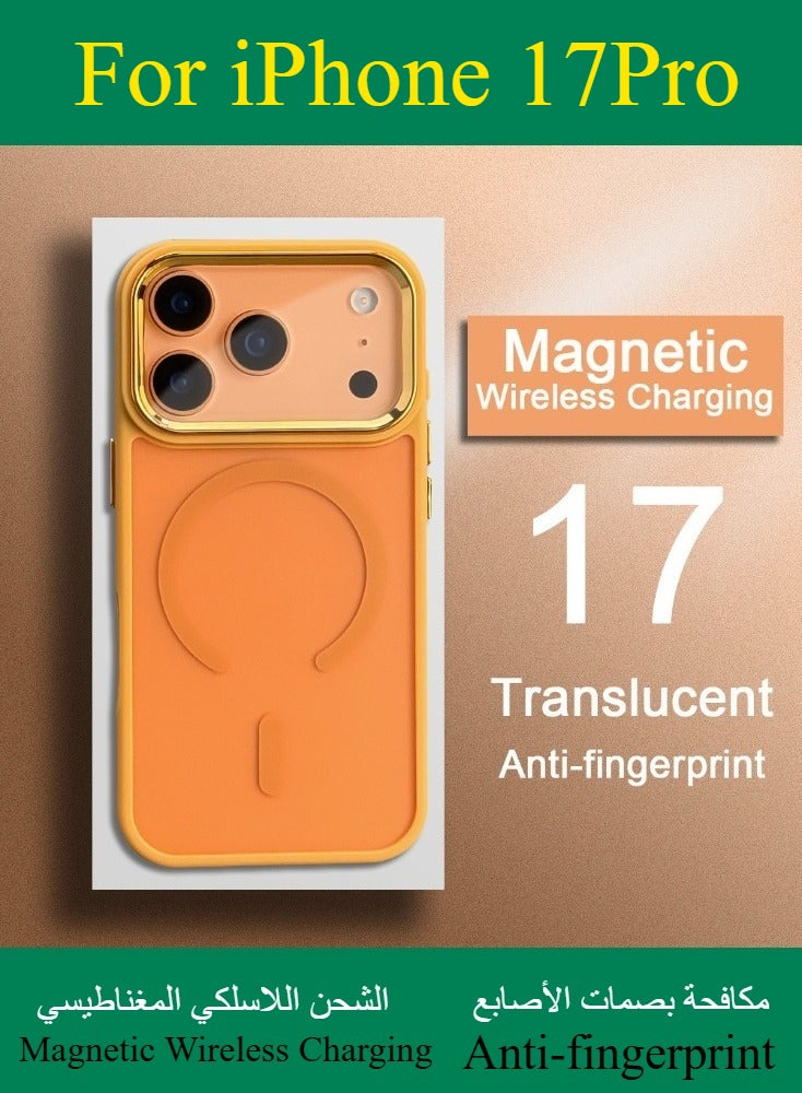 Dili Apple Orange Case iPhone 17 Pro Magnetic Wireless Charging Phone Case Matte Translucent Hard Acrylic Back Shockproof Armor Camera Lens Protection Cover - Image 2