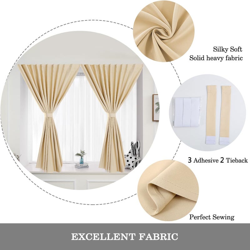 Muamar Stick Curtains Without Rods Easy Install for Window Blackout Curtain Panels for Bedroom  Wide Uses for Kitchen/Cabinet/Wardrobe/Laundry Room 2 Panels  Beige 42"" W X 45"" L - Image 5