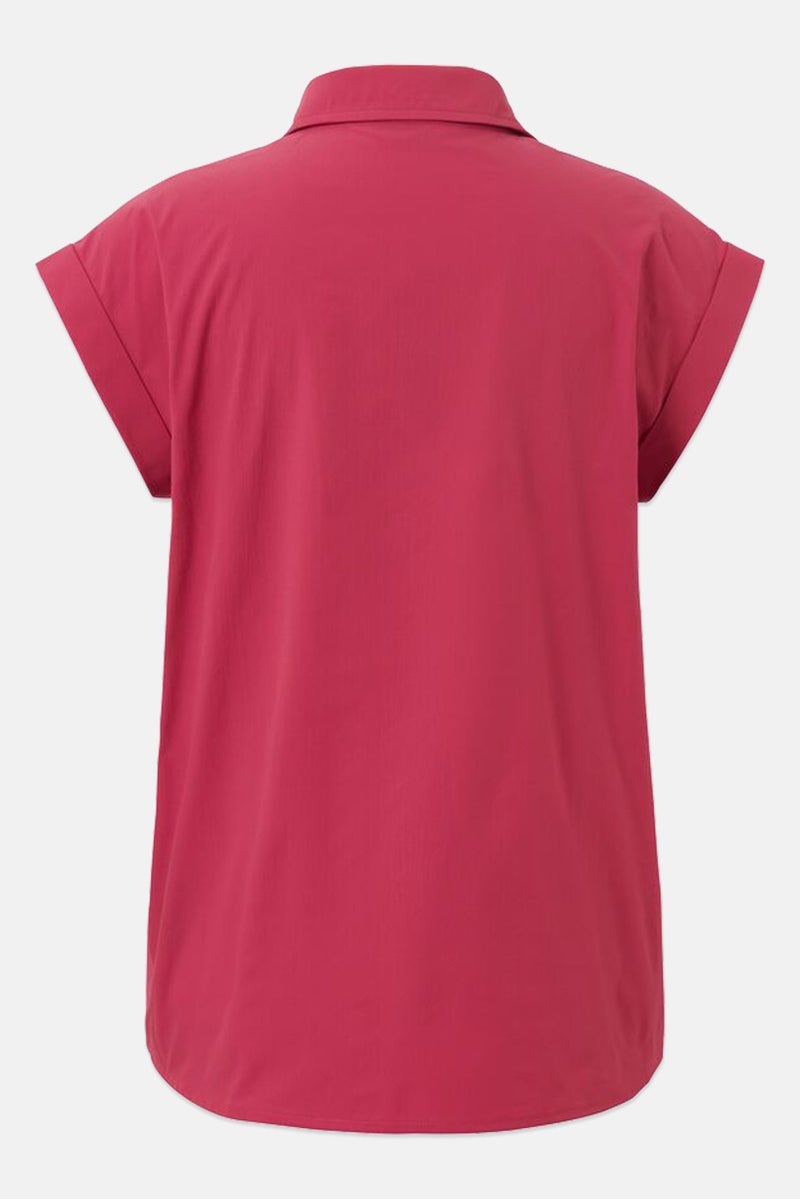 Tchibo Women Spread Collar Short Sleeves Plain Blouse, Dark Pink - Image 3