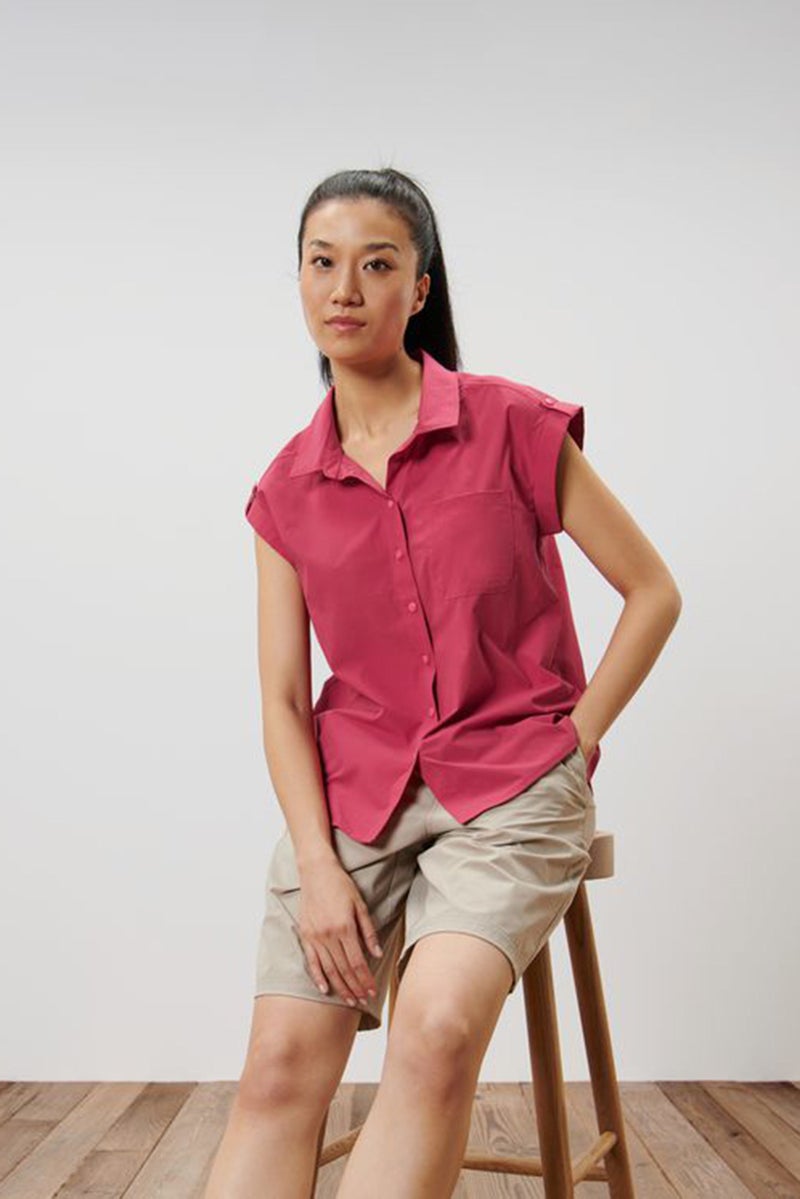 Tchibo Women Spread Collar Short Sleeves Plain Blouse, Dark Pink - Image 1