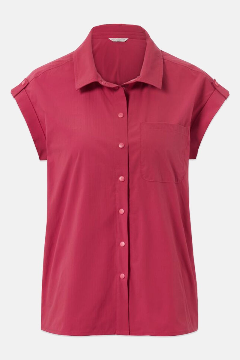 Tchibo Women Spread Collar Short Sleeves Plain Blouse, Dark Pink - Image 2