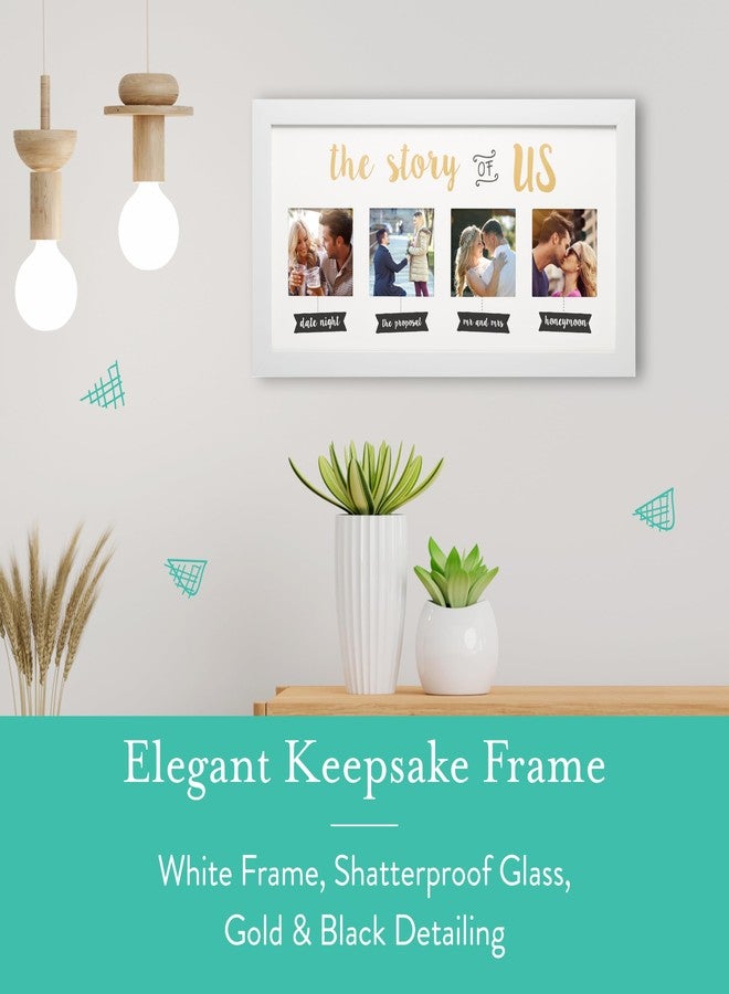Kate & Milo The Story of Us Collage Picture Frame, Romantic Wedding Gift, Engagement & Bridal Shower Keepsake, Wall Mount Love Story Display, 4x4 Photo Inserts, White - Image 4
