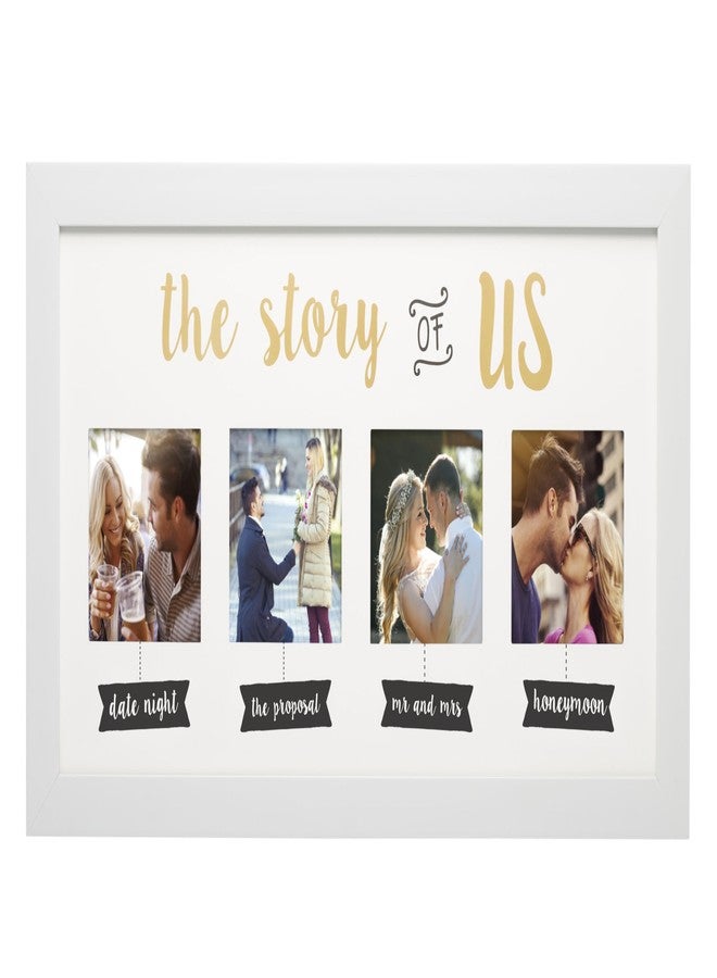 Kate & Milo The Story of Us Collage Picture Frame, Romantic Wedding Gift, Engagement & Bridal Shower Keepsake, Wall Mount Love Story Display, 4x4 Photo Inserts, White - Image 1