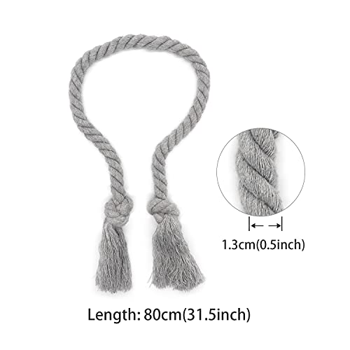 Yteseery 8 Pack Curtain Ties Rope, Outdoor Curtain Tiebacks, Natural Cotton Curtain Holders, Village Rustic Farmhouse Curtain Holdbacks, Nautical Curtain TieBacks for Patio Pergola Drapes, Grey - Image 2