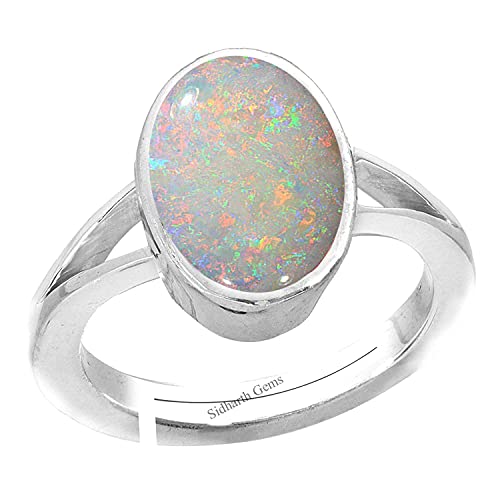 SIDHARTH GEMS Astrologer Certified Top A+ Quality 10.25 Ratti White Australian Opal Sterling Silver 92.5 Adjustable Ring Loose Gemstone - Image 1