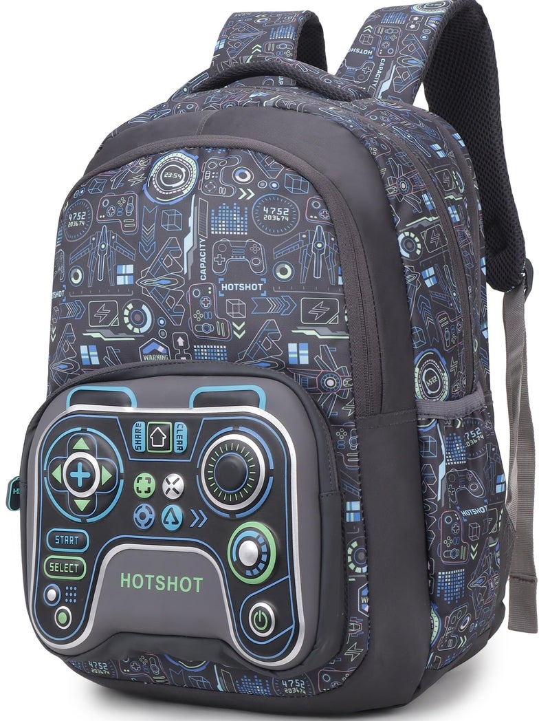 HOT SHOT BAG GAMER_1446|3D EMBOSSED DESGIN|SCHOOL BAG|TUTUION|KIDS & CHILDRENS BACKPACK|WATER RESISTANT|18 INCH|FOR BOYS & GIRLS|32 LITERS BACKPACK - Image 1