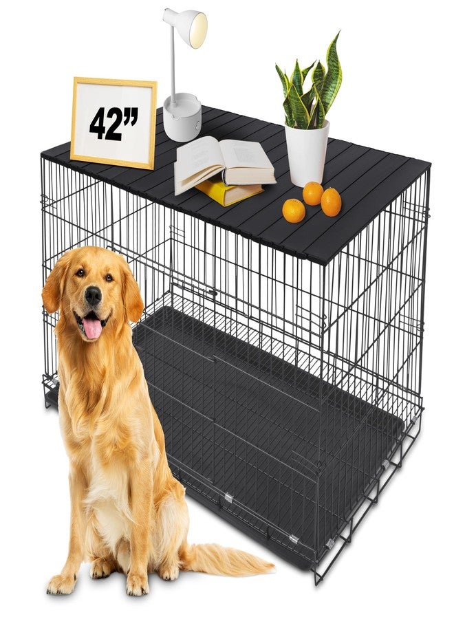 Petmystify Dog Crate Topper with Magnets for 42 Inch Crate - Aluminum Foldable Dog Kennel Topper Decorative Storage Pet Crate Table Black (Only Topper) - Image 1