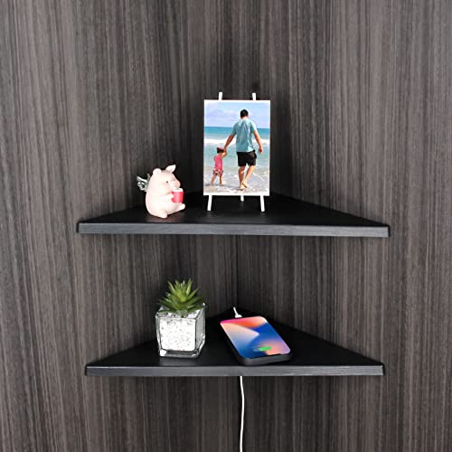 evron Corner Mounting Shelf Set of 2 – Easy to Install Floating Wall Shelves with Wood Grain Finish, Durable and Waterproof ABS Plastic for Kitchen, Bathroom, Living Room Home Décor - Image 2