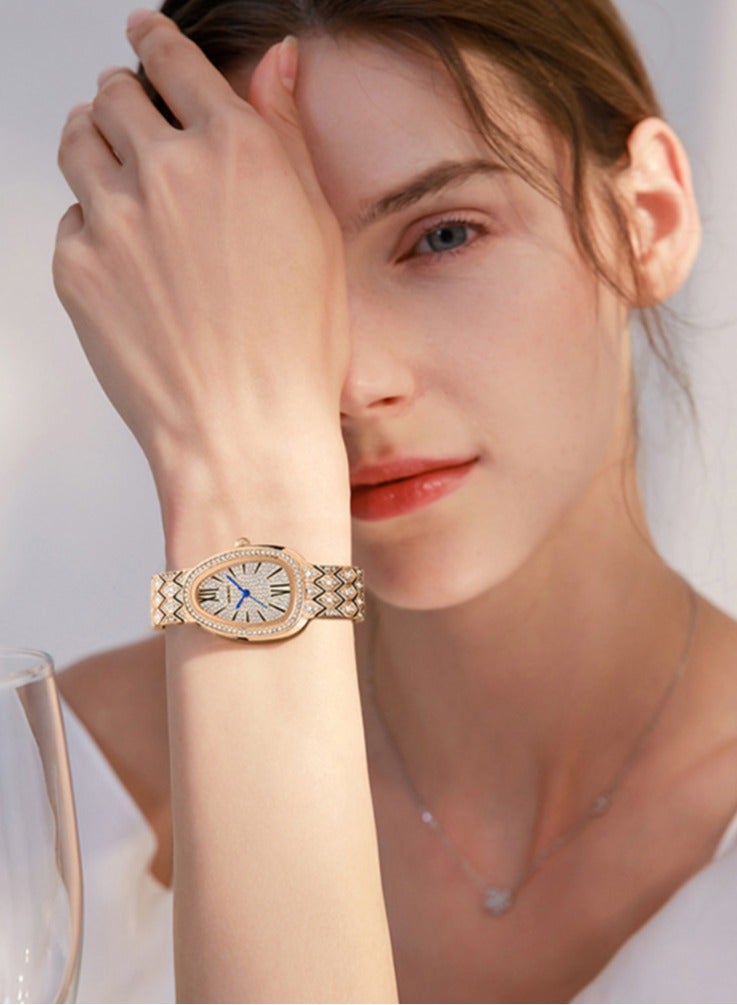 Snake full diamonds diamond-shaped copper band women's quartz watches - Image 2
