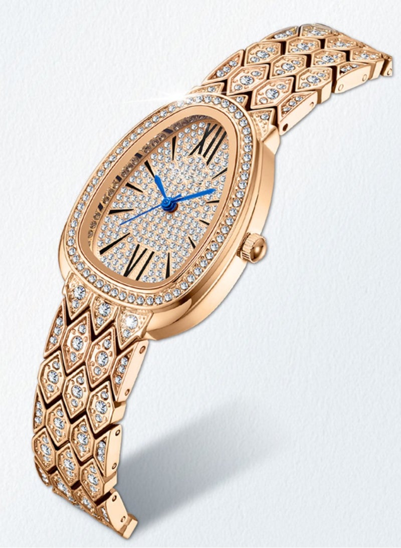 Snake full diamonds diamond-shaped copper band women's quartz watches - Image 1