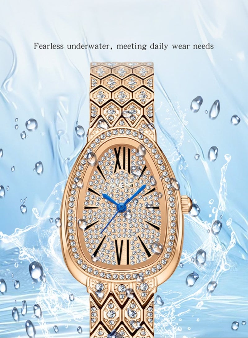 Snake full diamonds diamond-shaped copper band women's quartz watches - Image 5