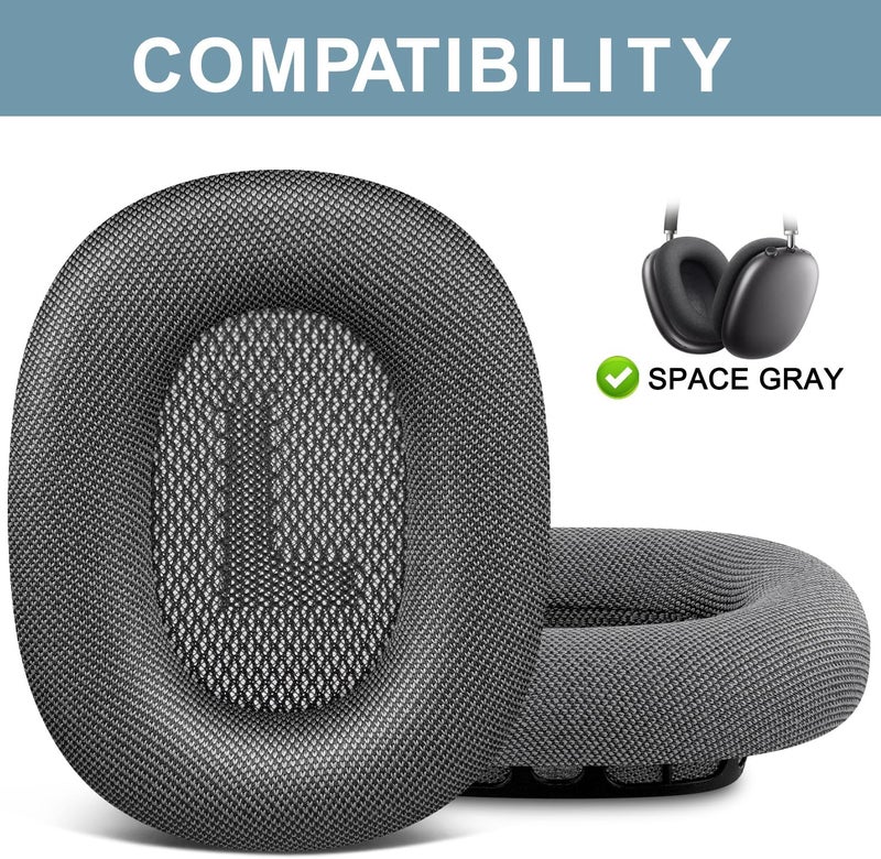 SOPROM Ear Pads Replacement for Airpods Max Over-Ear Headphones, Earpads Cushions with Durable Mesh Fabric, Softer Foam - Space Gray - Image 2