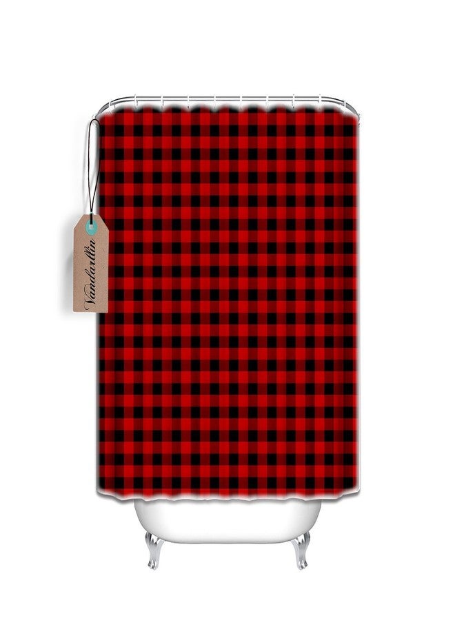 Vandarllin 66x72 Long Fabric Bath Shower Curtain with Plastic C-Rings Set for Home,Rustic Red Black Buffalo Check Plaid Pattern Designs - Image 1