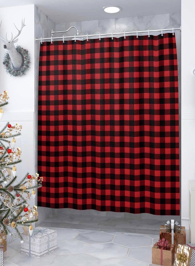 Vandarllin 66x72 Long Fabric Bath Shower Curtain with Plastic C-Rings Set for Home,Rustic Red Black Buffalo Check Plaid Pattern Designs - Image 3