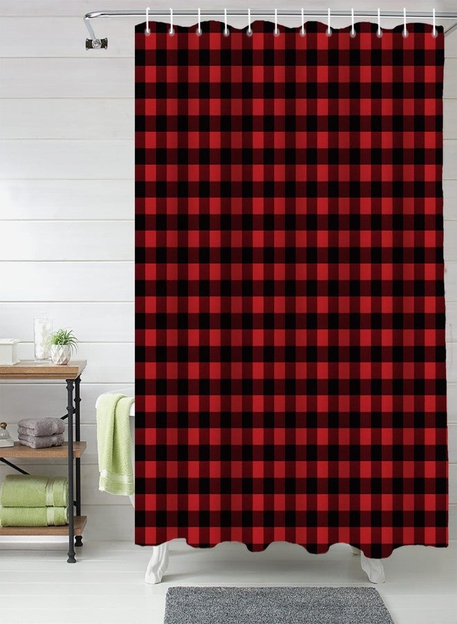 Vandarllin 66x72 Long Fabric Bath Shower Curtain with Plastic C-Rings Set for Home,Rustic Red Black Buffalo Check Plaid Pattern Designs - Image 2