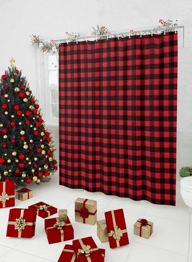 Vandarllin 66x72 Long Fabric Bath Shower Curtain with Plastic C-Rings Set for Home,Rustic Red Black Buffalo Check Plaid Pattern Designs - Image 4