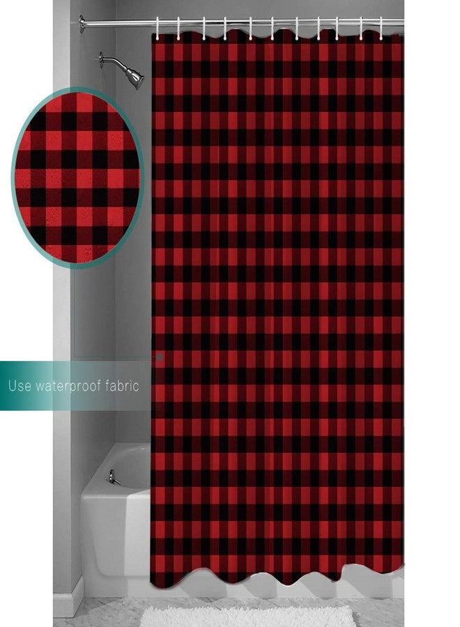 Vandarllin 66x72 Long Fabric Bath Shower Curtain with Plastic C-Rings Set for Home,Rustic Red Black Buffalo Check Plaid Pattern Designs - Image 5