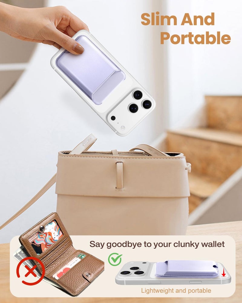 Shorogyt Compatible with Magsafe Wallet with Stand - Magnetic Wallets for iPhone 17/16/15/14/13/12 Series Slim Leather Minimalist Magnet Phone Card Holder for Women Girls Men Fit 4 Cards, Purple - Image 3