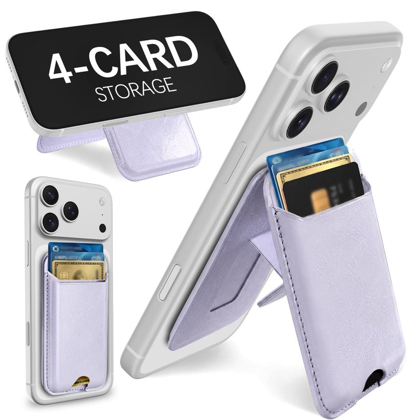 Shorogyt Compatible with Magsafe Wallet with Stand - Magnetic Wallets for iPhone 17/16/15/14/13/12 Series Slim Leather Minimalist Magnet Phone Card Holder for Women Girls Men Fit 4 Cards, Purple - Image 1
