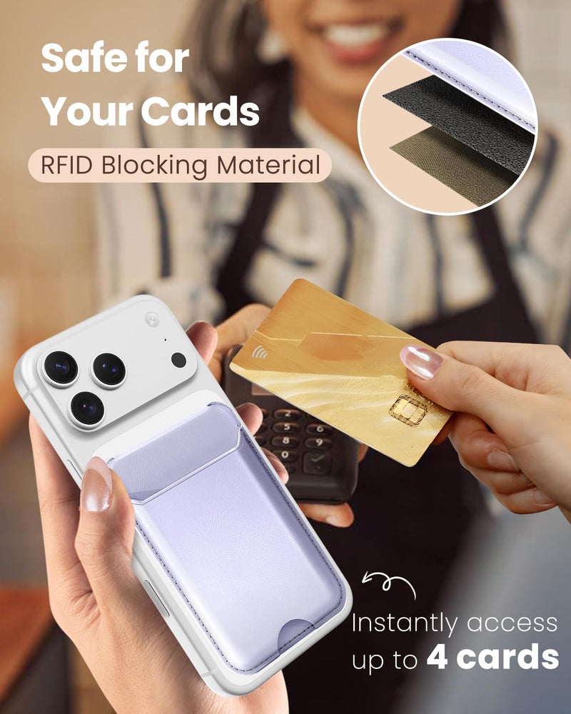 Shorogyt Compatible with Magsafe Wallet with Stand - Magnetic Wallets for iPhone 17/16/15/14/13/12 Series Slim Leather Minimalist Magnet Phone Card Holder for Women Girls Men Fit 4 Cards, Purple - Image 5