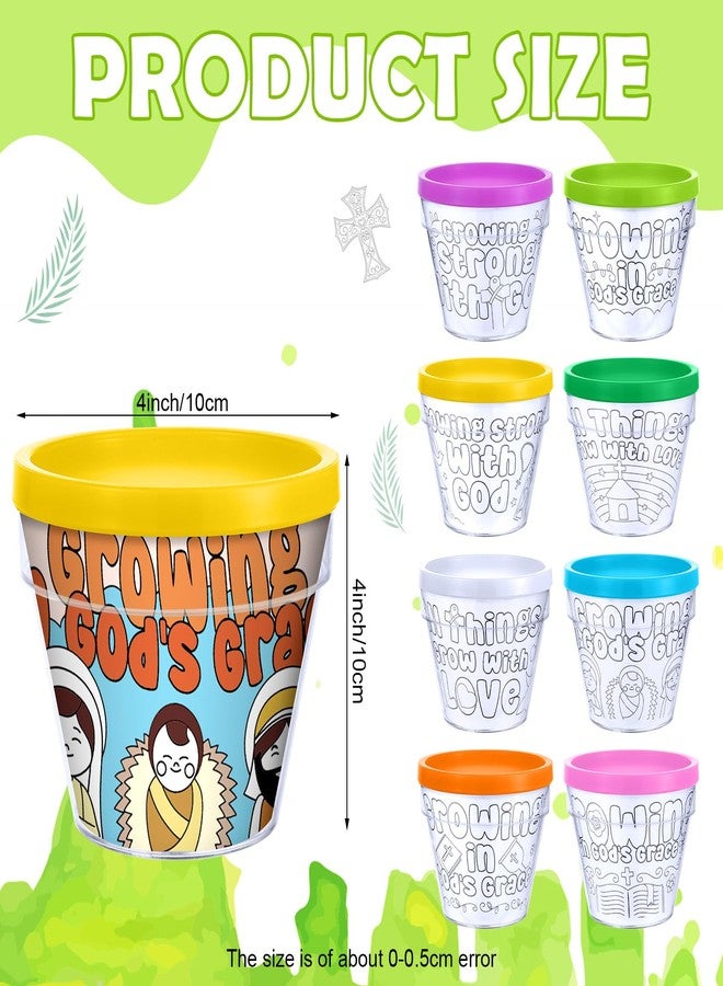 مينبلان مجموعة مينبلان المكونة من 28 قطعة من أواني الزهور ذات الطابع الديني، 16 وعاء زهور مزين بآيات من الكتاب المقدس، 12 قلم تلوين ملون، لتزيين منزلك أو كهدية في الحفلات. - Image 3