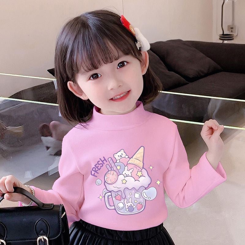 Y2304# Girls Velvet Long Sleeve Joker T-Shirt New Children'S White Coat Baby Base Shirt Tide T - Image 4
