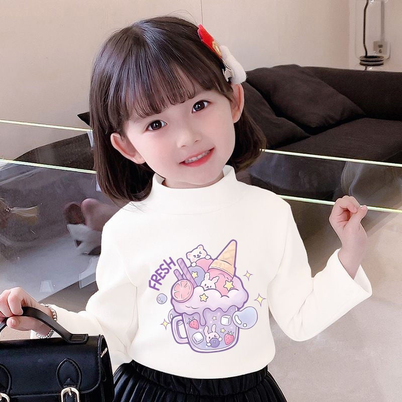 Y2304# Girls Velvet Long Sleeve Joker T-Shirt New Children'S White Coat Baby Base Shirt Tide T - Image 3