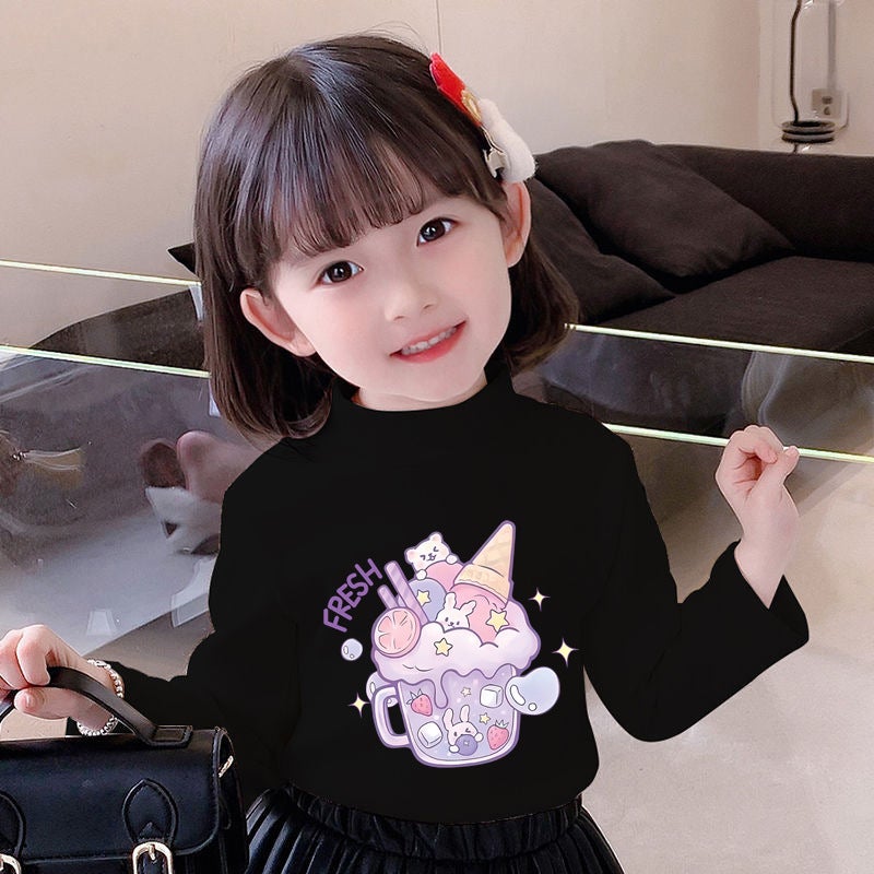 Y2304# Girls Velvet Long Sleeve Joker T-Shirt New Children'S White Coat Baby Base Shirt Tide T - Image 5