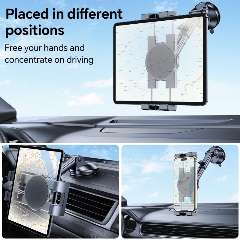 Coolpow Tablet Holder for Car ipad Holder for Carã€Windshield+Dashã€‘Suction Cup ipad Mount for Truck Standã€360Â° ã€‘Tablet Car Mount soporte para tableta para auto for All 4.7"-12.9" Apple iPad Samsung Galaxy Tab - Image 3