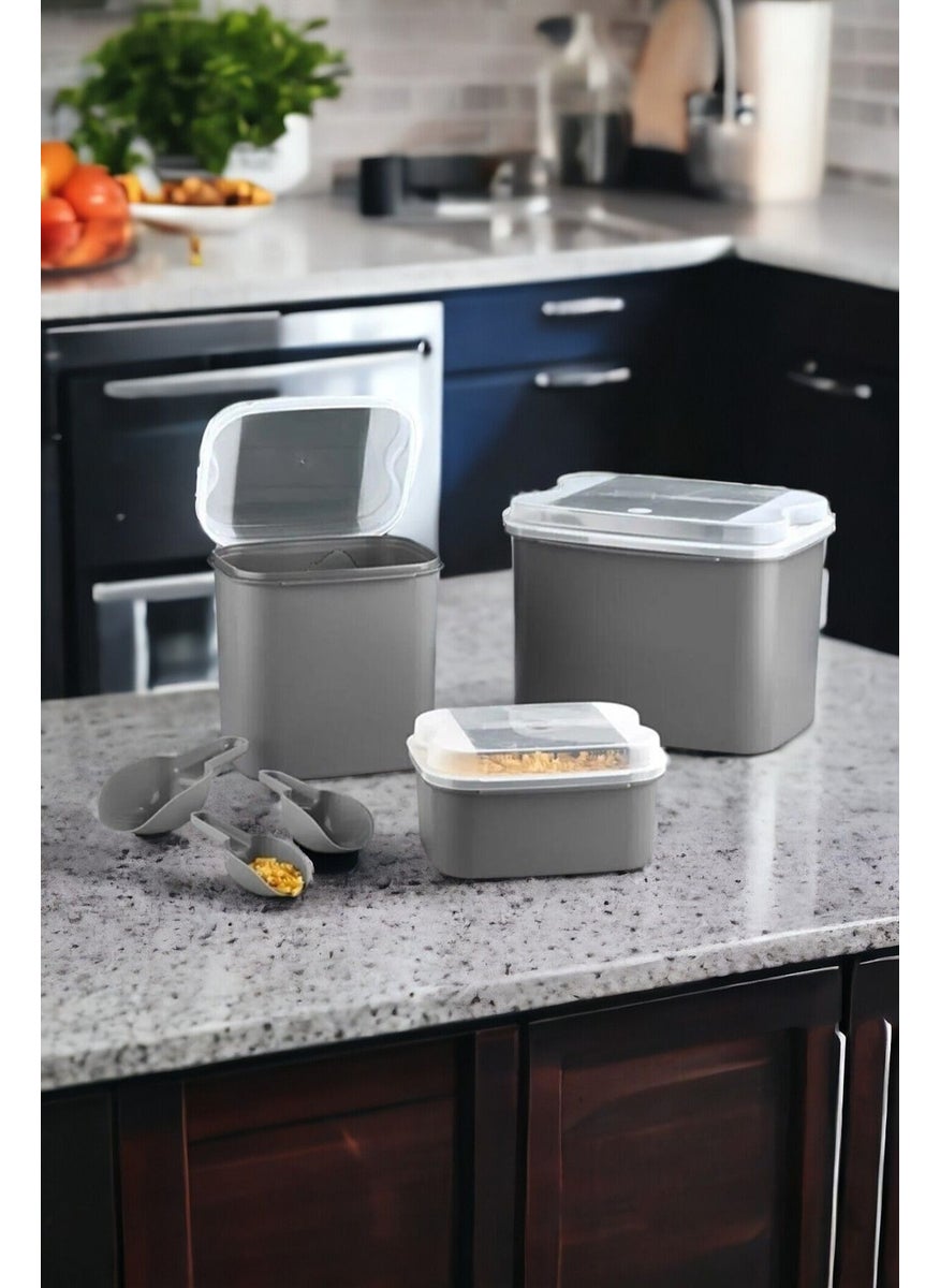 5 Tale Flour and Pulses Container 10 Lt + 4.5 Lt + 1.6 Lt Gray Storage Container with Shovel Gift Gray 10000 ml Pl