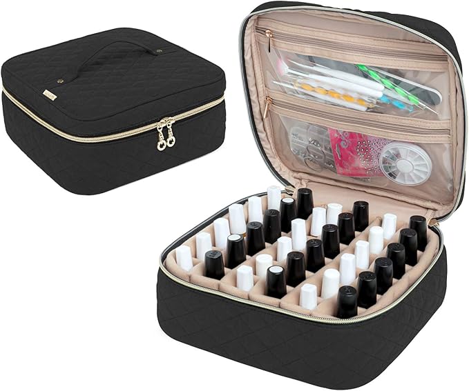 YARWO حافظة تنظيم طلاء الأظافر من ياروو - تخزين طلاء الأظافر لـ 36 زجاجة 15 مل / 0.5 أونصة سائلة - حقيبة تخزين طلاء الأظافر - حقيبة حمل طلاء الأظافر لملحقات فن الأظافر باللون الأسود - Image 1