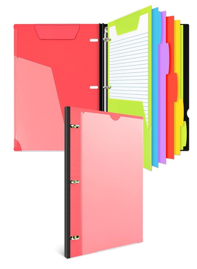 INFUN All-in-one Telescoping Binder Notebook，3 Ring Notebook Binder with 1 Plastic Movable Pocket Folder,5 Plastic Subject dividers and Graph Paper and College Ruled Paper - Red - Image 1