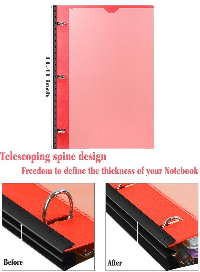 INFUN All-in-one Telescoping Binder Notebook，3 Ring Notebook Binder with 1 Plastic Movable Pocket Folder,5 Plastic Subject dividers and Graph Paper and College Ruled Paper - Red - Image 4