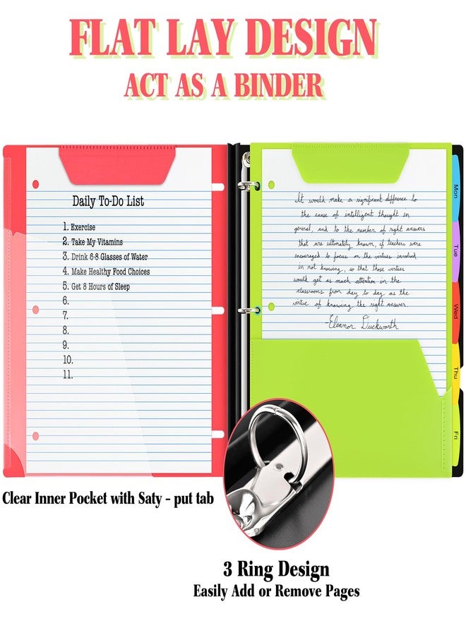 INFUN All-in-one Telescoping Binder Notebook，3 Ring Notebook Binder with 1 Plastic Movable Pocket Folder,5 Plastic Subject dividers and Graph Paper and College Ruled Paper - Red - Image 3
