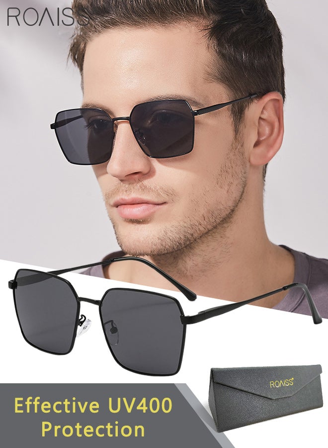 رويس نظارات شمسية كلاسيكية من سبائك معدنية للرجال، نظارة شمسية سداسية الشكل، حماية من الأشعة فوق البنفسجية 400، نظارات شمسية عصرية مضادة للتوهج للرجال أثناء القيادة والصيد والسفر، لون أسود 55 مم - Image 1