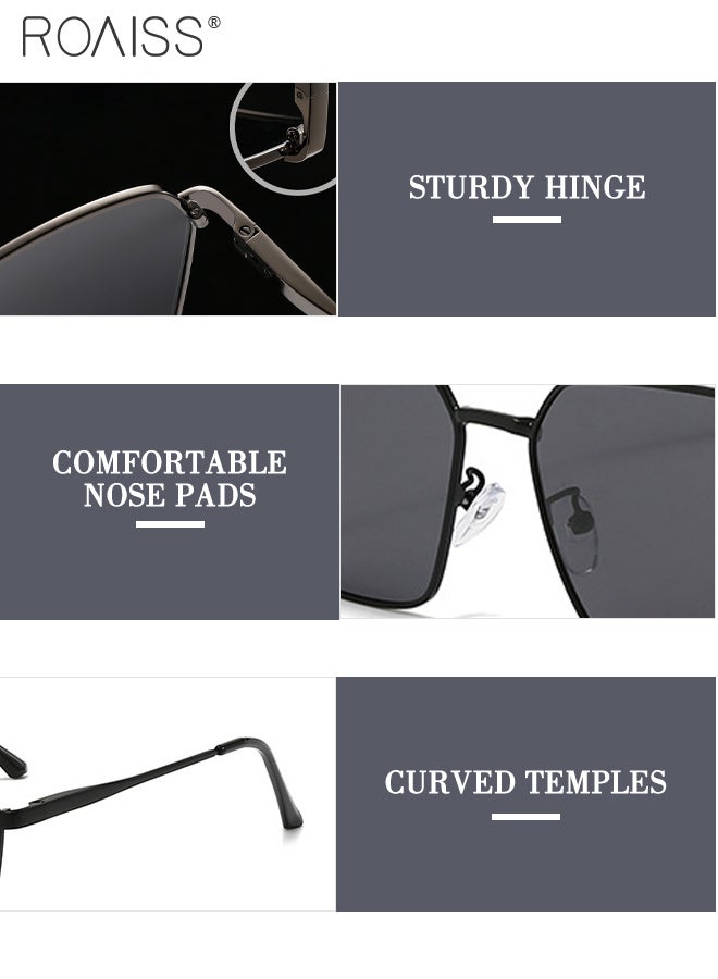 رويس نظارات شمسية كلاسيكية من سبائك معدنية للرجال، نظارة شمسية سداسية الشكل، حماية من الأشعة فوق البنفسجية 400، نظارات شمسية عصرية مضادة للتوهج للرجال أثناء القيادة والصيد والسفر، لون أسود 55 مم - Image 5