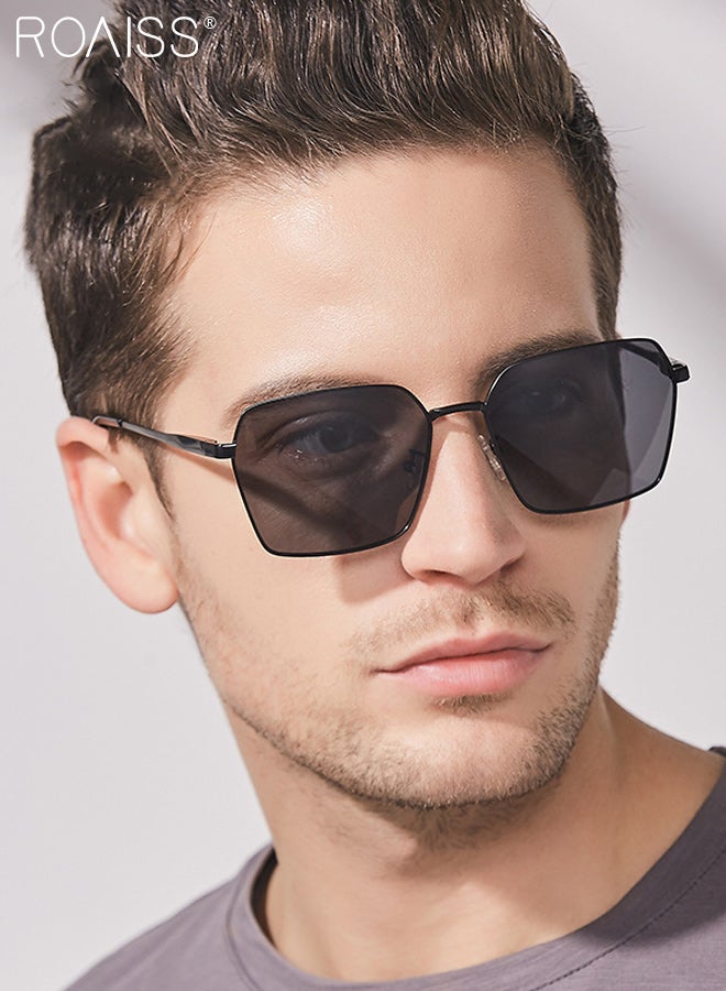 رويس نظارات شمسية كلاسيكية من سبائك معدنية للرجال، نظارة شمسية سداسية الشكل، حماية من الأشعة فوق البنفسجية 400، نظارات شمسية عصرية مضادة للتوهج للرجال أثناء القيادة والصيد والسفر، لون أسود 55 مم - Image 3