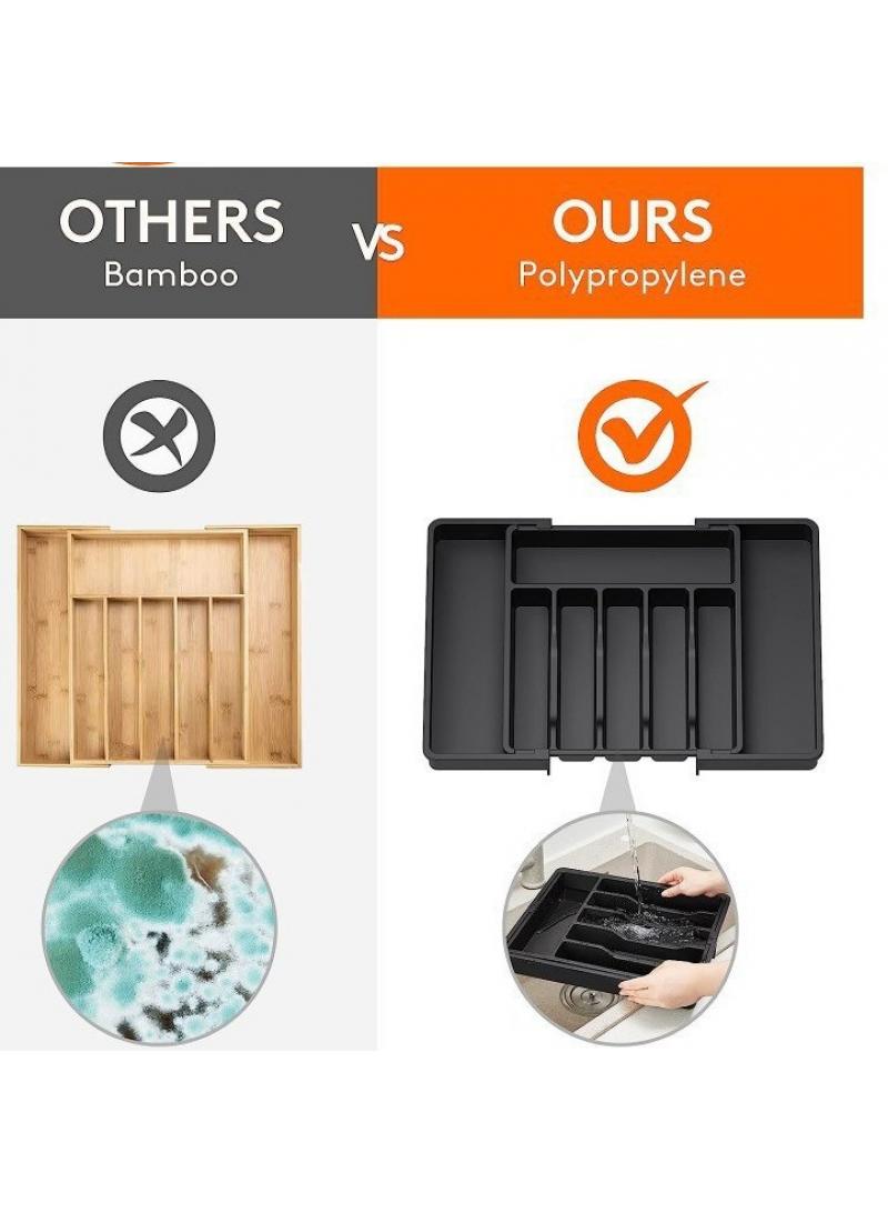 general Tableware Tray Tableware Storage Box Household Portable Retractable Storage Tray For Silverware, Serving Utensils, Multi-Purpose Storage for Kitchen, Office, Bathroom Supplies, Black - Image 4