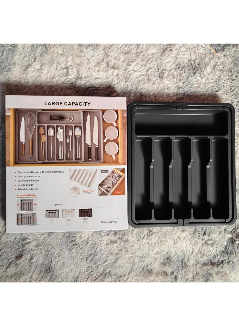 general Tableware Tray Tableware Storage Box Household Portable Retractable Storage Tray For Silverware, Serving Utensils, Multi-Purpose Storage for Kitchen, Office, Bathroom Supplies, Black - Image 5