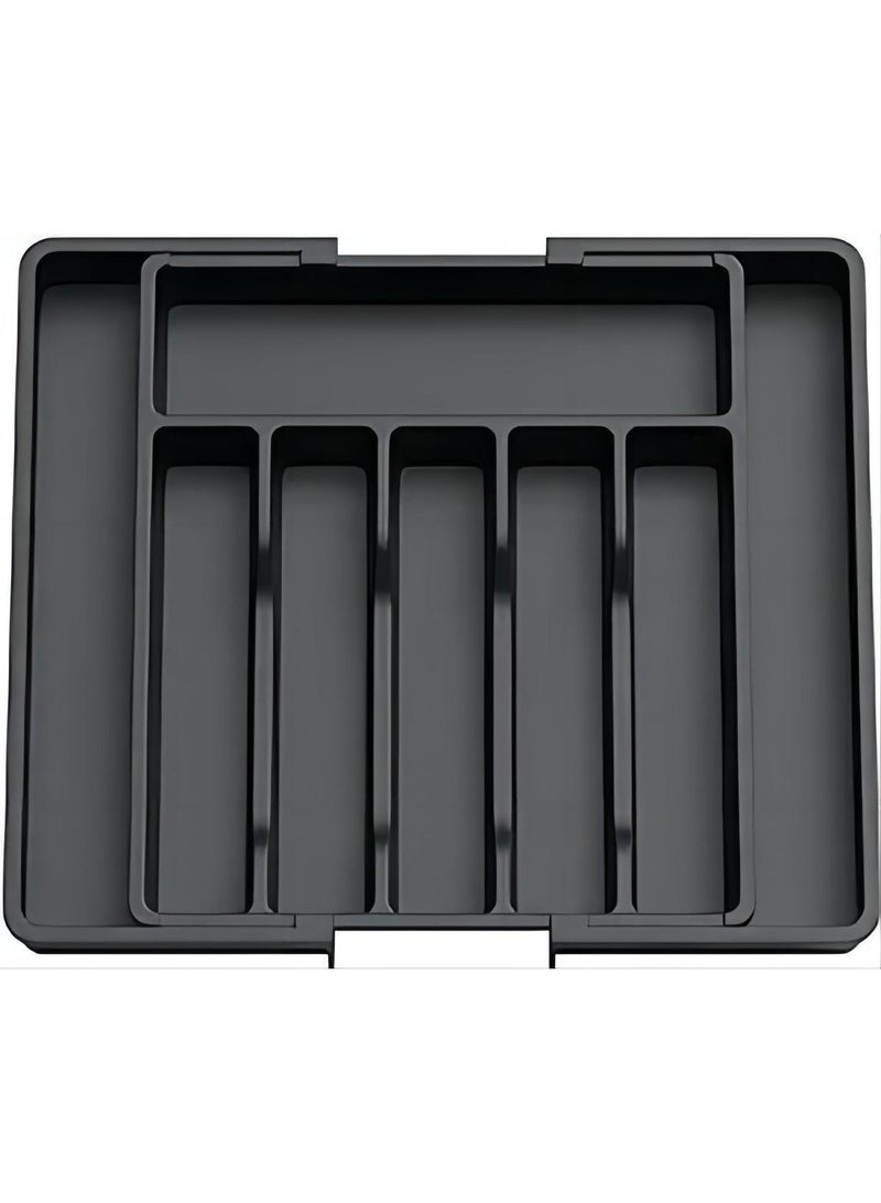 general Tableware Tray Tableware Storage Box Household Portable Retractable Storage Tray For Silverware, Serving Utensils, Multi-Purpose Storage for Kitchen, Office, Bathroom Supplies, Black - Image 1