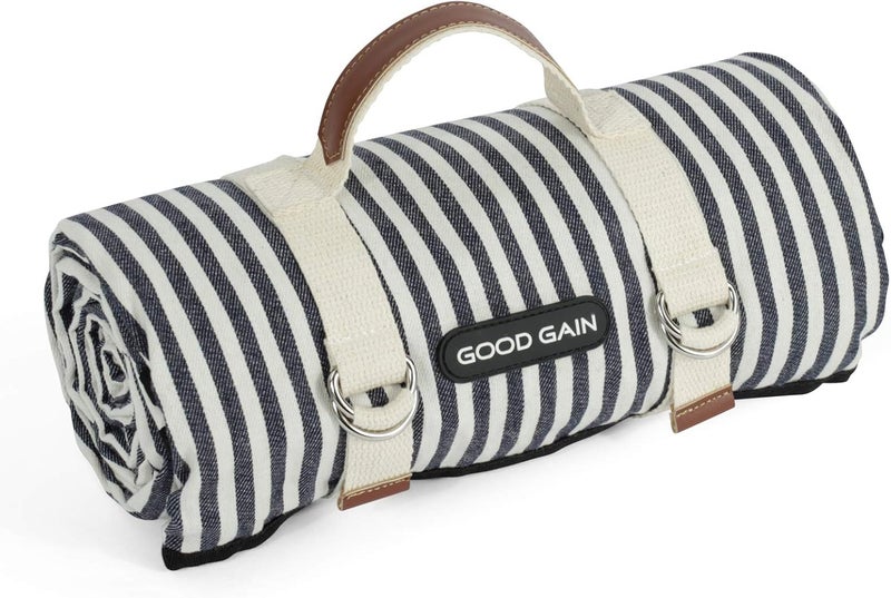 Waterproof Picnic Blanket with Carry Strap - Portable Beach Mat for Outdoor Camping and Family Parties (Navy Blue) - Image 1