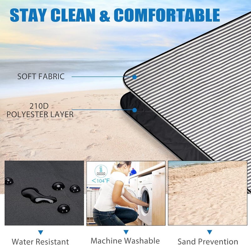 Waterproof Picnic Blanket with Carry Strap - Portable Beach Mat for Outdoor Camping and Family Parties (Navy Blue) - Image 4