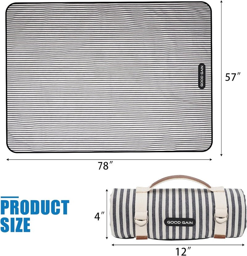 Waterproof Picnic Blanket with Carry Strap - Portable Beach Mat for Outdoor Camping and Family Parties (Navy Blue) - Image 5