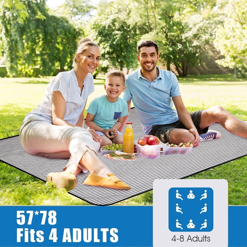 Waterproof Picnic Blanket with Carry Strap - Portable Beach Mat for Outdoor Camping and Family Parties (Navy Blue) - Image 2