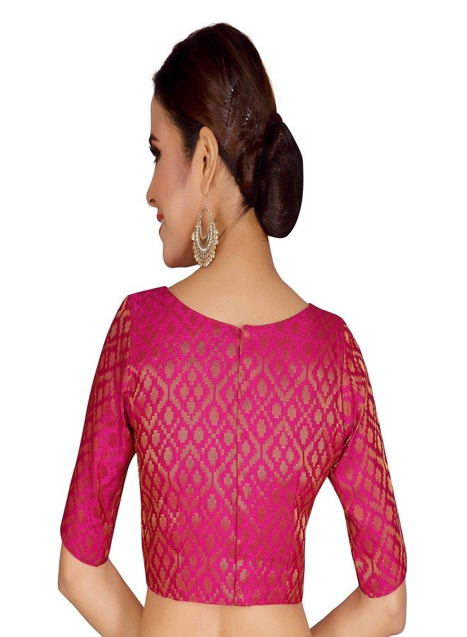 استوديو شرينجار بلوزة ساري جاهزة من قماش البروكار بأكمام تصل إلى الكوع من ستوديو شرينجار (لون وردي، مقاس 38) - Image 3
